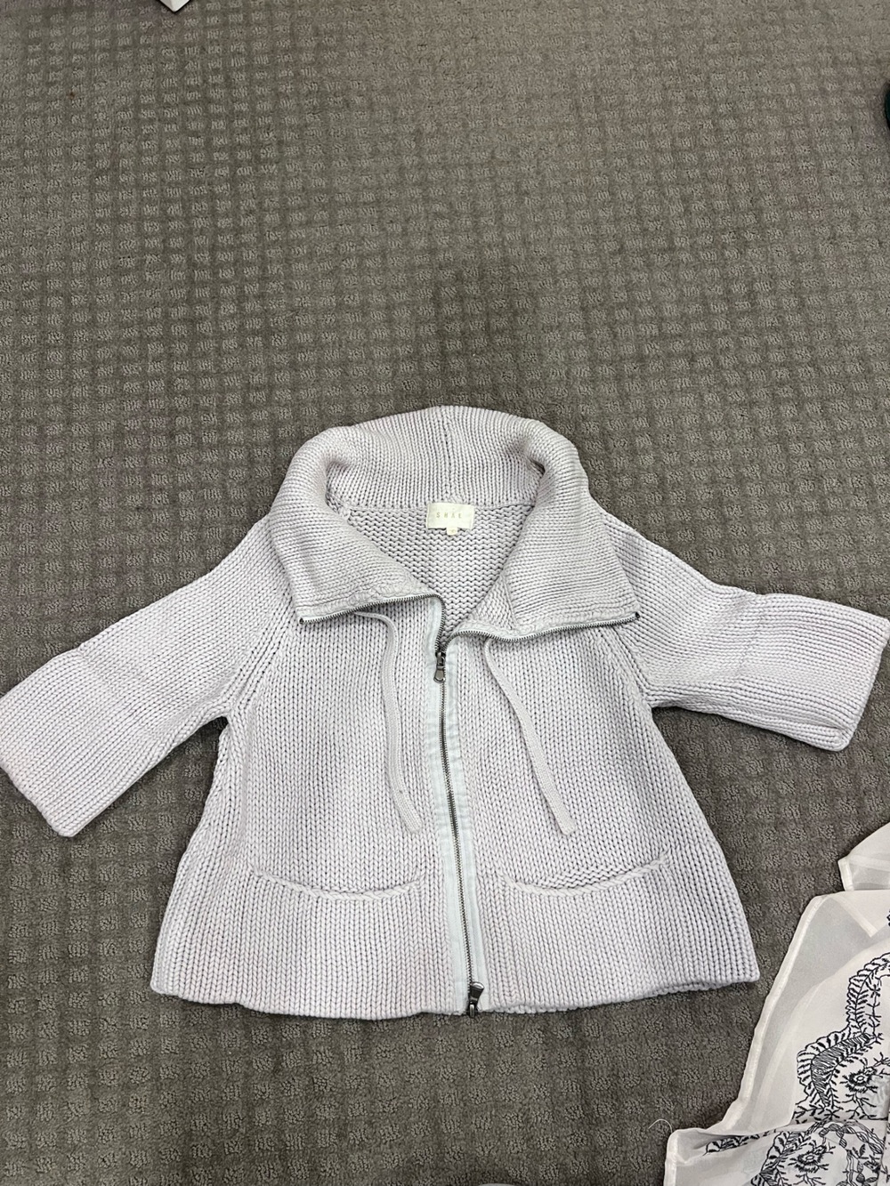 Light Gray Knit Hooded Zip Cardigan
